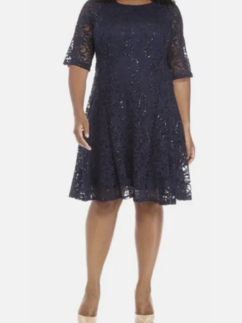 Elegant Chris McLaughlin fit & flare lace & sequin dress,navy blue, size 14 NWT